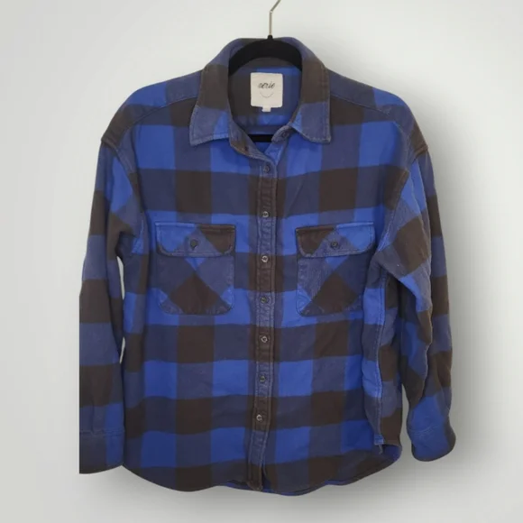 Aerie blue gray plaid flannel boyfriend jacket size Small - Picture 1 of 9